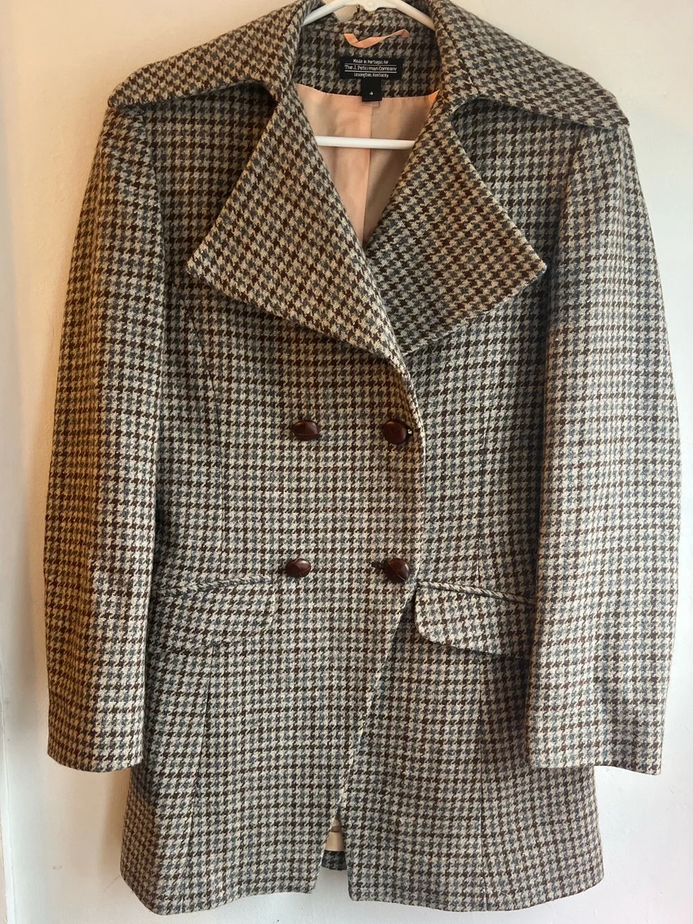 J. Peterman Houndstooth Double-Breasted jacket coat blazer NWOT wool - Picture 1 of 5